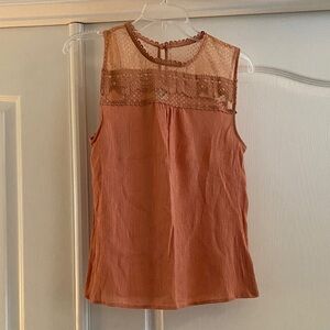 Blu Pepper Sleeveless Top with Lace Detail -pumpkin spice color